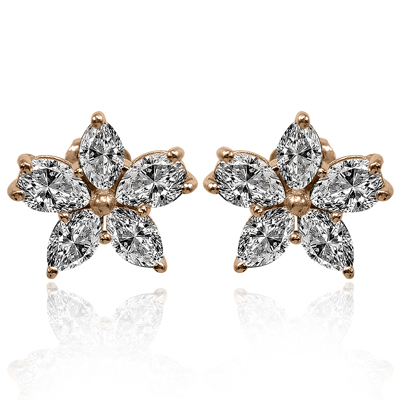 14K Gold Lab Grown Diamond Flower Earrings