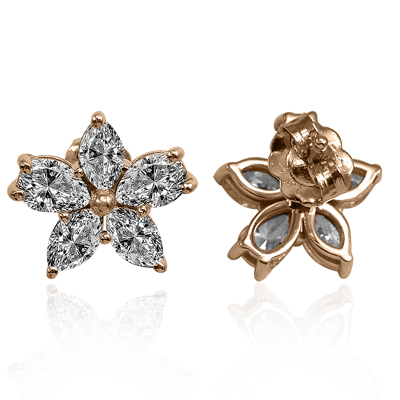 14K Gold Lab Grown Diamond Flower Earrings
