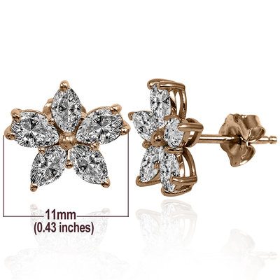 14K Gold Lab Grown Diamond Flower Earrings