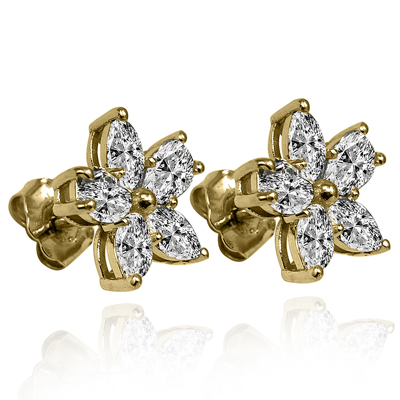 14K Gold Lab Grown Diamond Flower Earrings