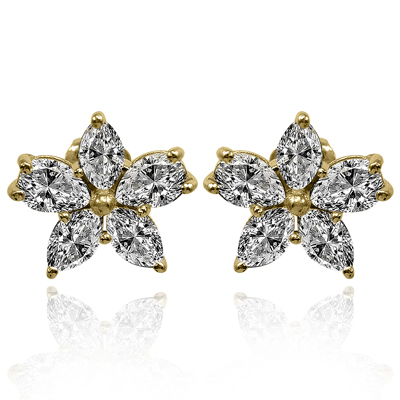14K Gold Lab Grown Diamond Flower Earrings