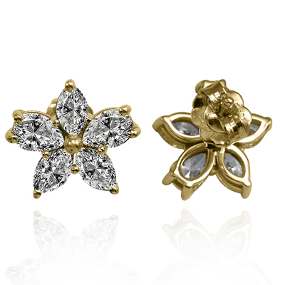 14K Gold Lab Grown Diamond Flower Earrings