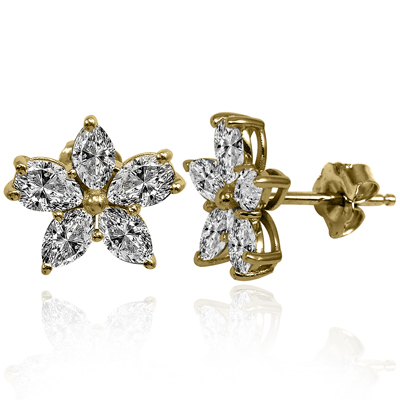 14K Gold Lab Grown Diamond Flower Earrings