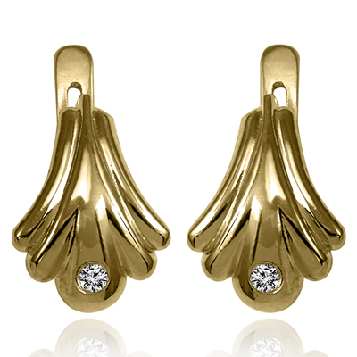 14K Solid Yellow Gold Genuine Diamond Earrings