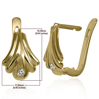 14K Solid Yellow Gold Genuine Diamond Earrings