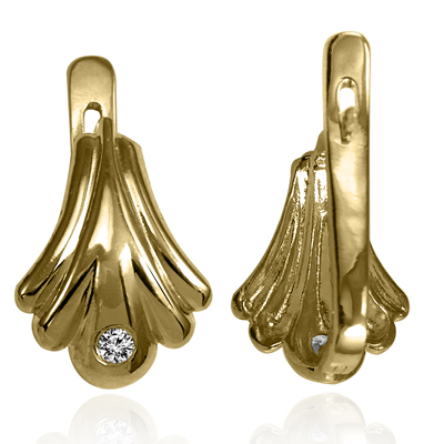 14K Solid Yellow Gold Genuine Diamond Earrings