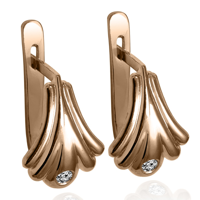 14K Gold Genuine Diamond Russian Style earrings