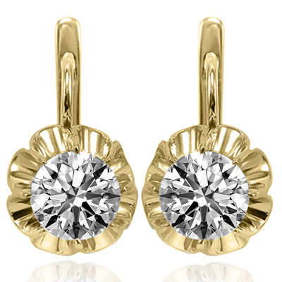 Russian Style Lab Grown Diamond Earrings 14K GOLD