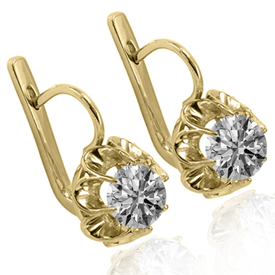 Russian Style Lab Grown Diamond Earrings 14K GOLD