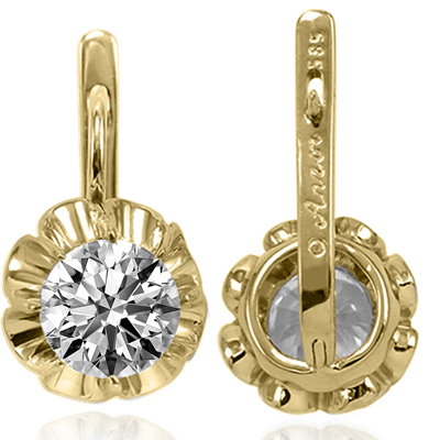 Russian Style Lab Grown Diamond Earrings 14K GOLD