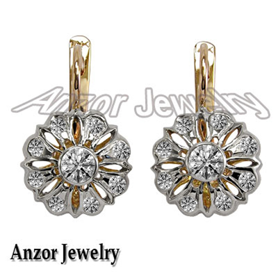 Russian Style Lab Grown Diamond Earrings 14k Gold