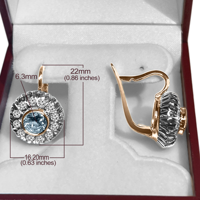 Russian Style Diamond & Aquamarine Earrings 585