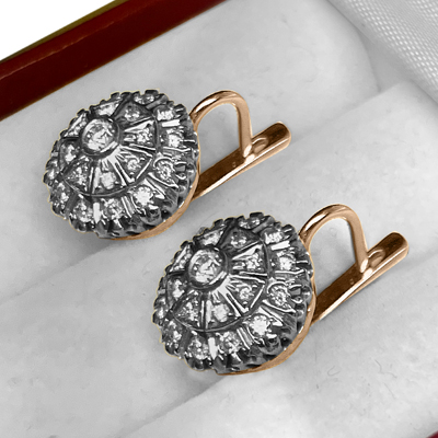 Russian Style genuine Diamond Earrings 585 14K