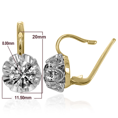 Russian Style Lab Grown Diamond Earrings 14 GOLD