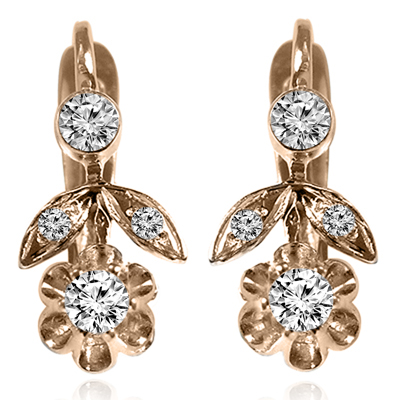 14k Gold Genuine Diamond Russian Style Earrings