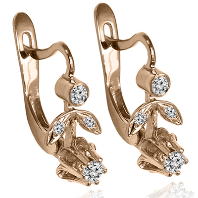 14k Gold Genuine Diamond Russian Style Earrings