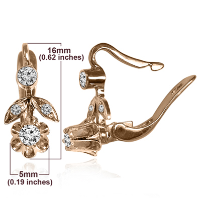 14k Gold Genuine Diamond Russian Style Earrings
