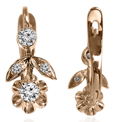 14k Gold Genuine Diamond Russian Style Earrings