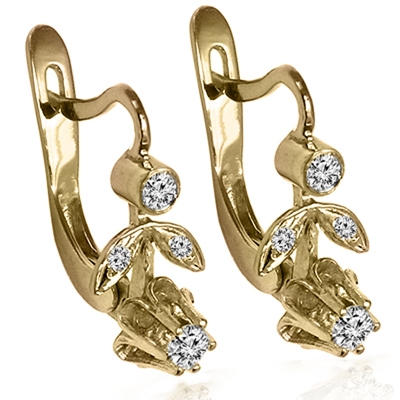 14k Gold Genuine Diamond Russian Style Earrings