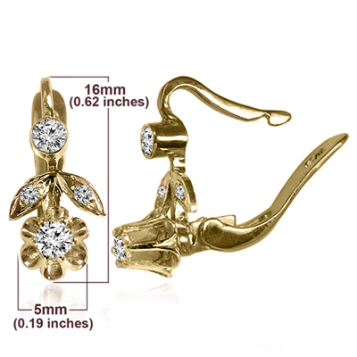 14k Gold Genuine Diamond Russian Style Earrings