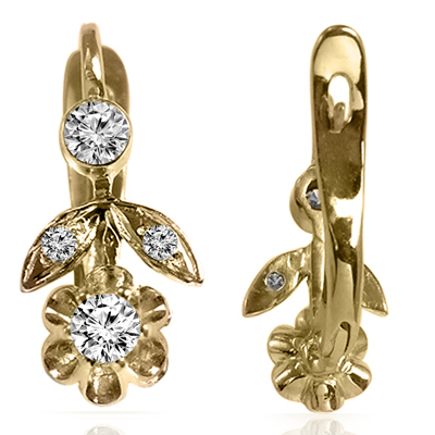14k Gold Genuine Diamond Russian Style Earrings