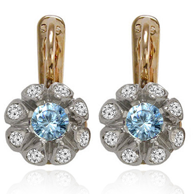 Russian style Diamond Aquamarine tulpan Earrings
