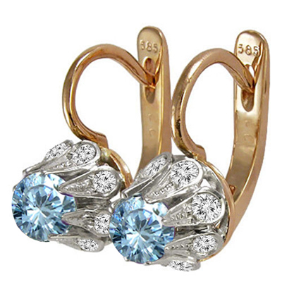 Russian style Diamond Aquamarine tulpan Earrings