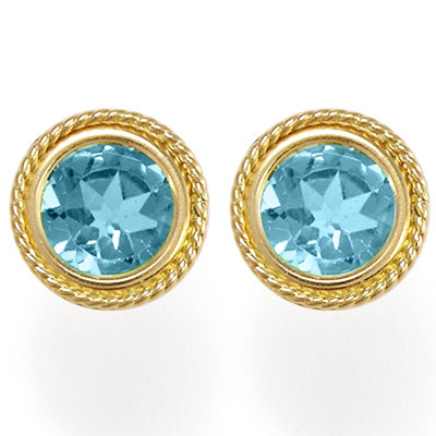 14k Gold Fancy Blue Topaz Stud Earrings
