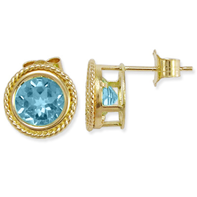 14k Gold Fancy Blue Topaz Stud Earrings