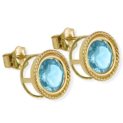 14k Gold Fancy Blue Topaz Stud Earrings