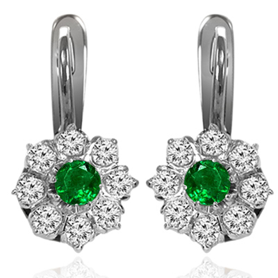 14k Gold Emerald Diamond Russian style Earrings