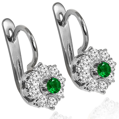 14k Gold Emerald Diamond Russian style Earrings
