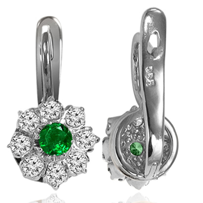 14k Gold Emerald Diamond Russian style Earrings
