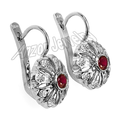 Russian Style Lab Grown Diamond Ruby Earrings 14k