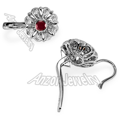 Russian Style Lab Grown Diamond Ruby Earrings 14k