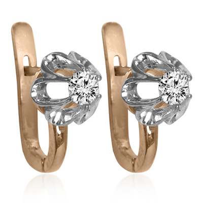 14k Gold Russian Style Lab Grown Diamond Earrings