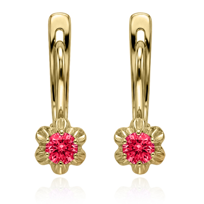 14k Gold Red Sapphire Russian style Earrings