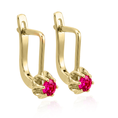 14k Gold Red Sapphire Russian style Earrings