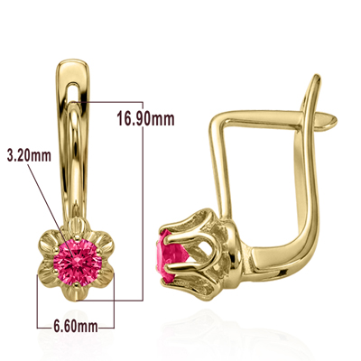 14k Gold Red Sapphire Russian style Earrings