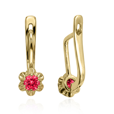 14k Gold Red Sapphire Russian style Earrings