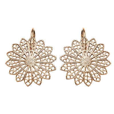 14K solid rose Gold Flower Earrings