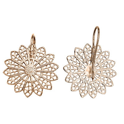 14K solid rose Gold Flower Earrings