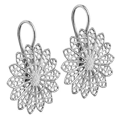 14K solid White Gold Flower Earrings