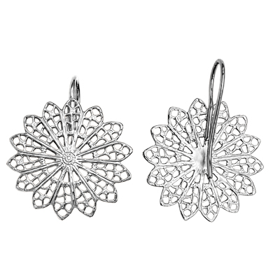 14K solid White Gold Flower Earrings