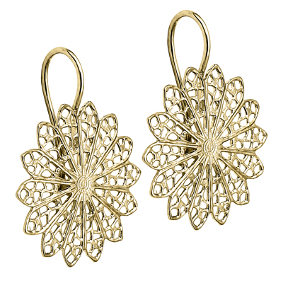14K Solid Yellow Gold Flower Earrings