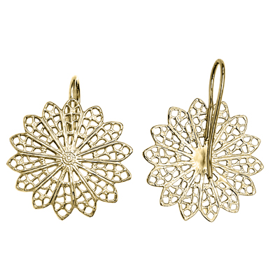 14K Solid Yellow Gold Flower Earrings