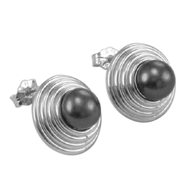 10k White Gold Black Pearl Earrings