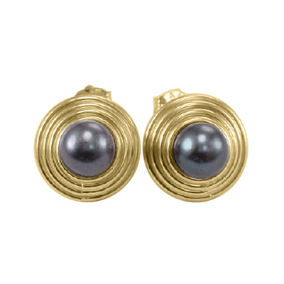 10k Yellow Gold Black Pearl Earrings