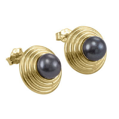 14k Yellow Gold Black Pearl Earrings