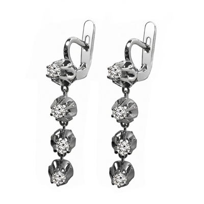 Russian Vintage Style Diamond dangle earrings 14K